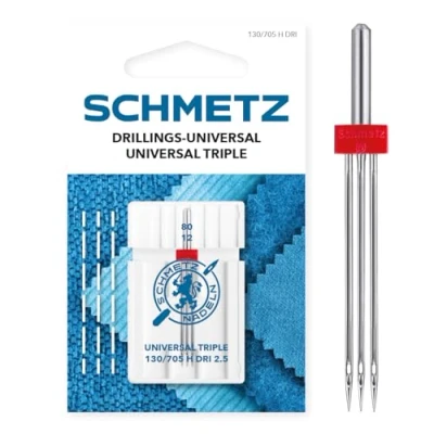 Image de SCHMETZ Aiguilles pour machines à coudre 1 Triples Universelles (Universal) 2,5/80 130/705 H DRI NE 2,5 convient toutes les familiales courantes