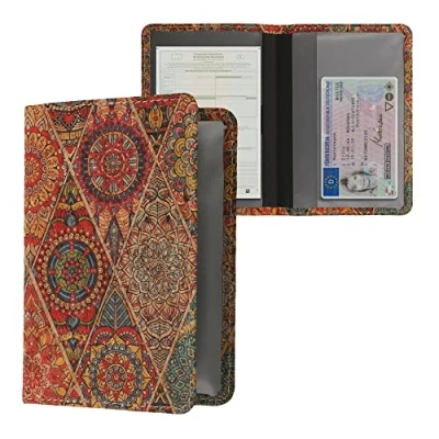 Image de kwmobile Porte permis de Conduire Carte Grise avec Compartiments Cartes Passeport Étui Portefeuille Protection en liège Fuchsia Rouge Bleu