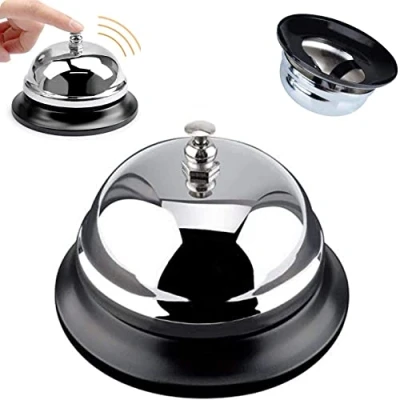 Image de Jieddey Sonnette de Service,Table Bureau Réception en Acier Inoxydable Cloche à Main Chromée Réceptionpour Hôtels Ecoles Cuisine Restaurants 8.5 * 5.5CM