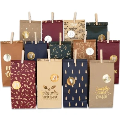 Image de Papierdrachen Calendrier de l&#039;Avent 2023 24 sacs cadeaux imprimés multicolores et autocollants numérotés pinces pour bricoler remplir Noël Lot 4