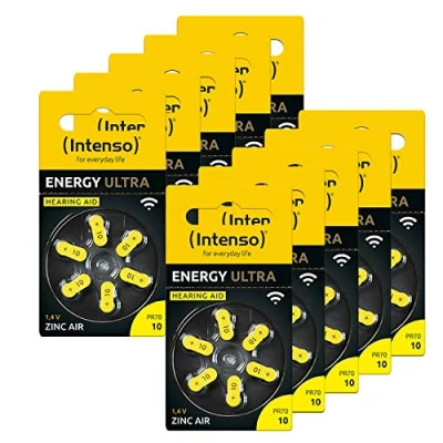 Image de Intenso Energy Ultra 7504416MP Lot de 60 Piles pour appareils auditifs; PR70, Jaunes, 10 Lots 6 Piles, Type