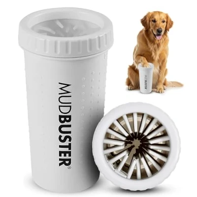 Image de Dexas MudBuster Laveuse/nettoyeur de pattes portable pour chien, taille L, blanc vif édition spéciale