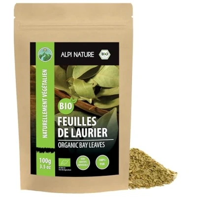 Image de feuilles de laurier bio séchées (100g), coupées, issues l&#039;agriculture biologique contrôlée, testées en laboratoire, 100% pures et naturelles