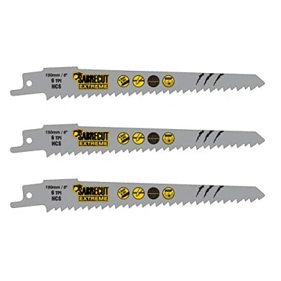 Image de 3 x SabreCut SCRS644D_3 150 mm 6 TPI S644D Lames de scie sabre à coupe rapide pour bois compatibles avec Bosch Dewalt Makita et bien d&#039;autres