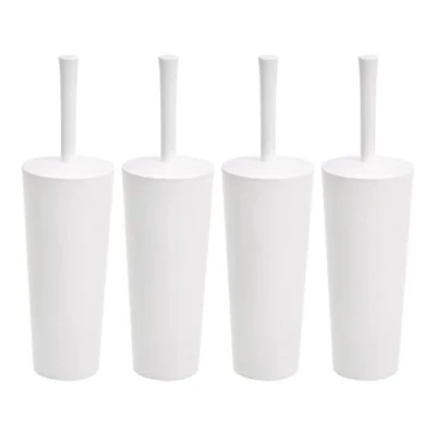 Image de Amazon Basics Lot de 4 brosses et support pour cuvette toilette avec poignée antidérapante poils robustes, Blanc (Anciennement marque AmazonCommercial)