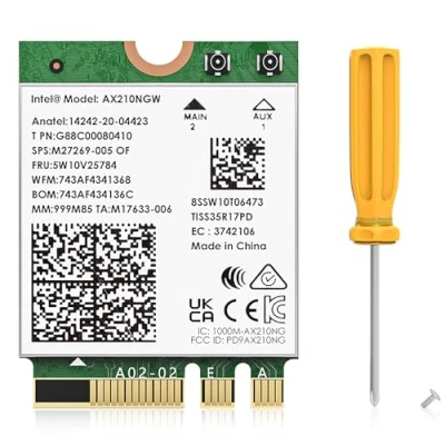 Image de WAVLINK WiFi 6E Carte sans Fil,Intel AX210 Adaptateur Réseau Tri bande 5400Mbps 2.4GHz/5GHz/6GHz avec Bluetooth 5.3 pour Ordinateur Portable,Latence Ultra faible,Support Windows 10/11 (64bit) M.2/NGFF