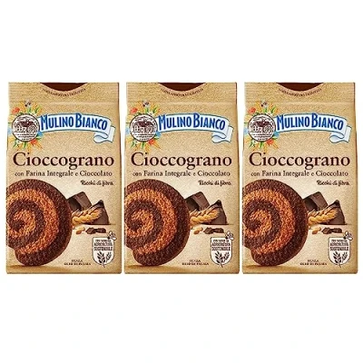 Image de MULINO BIANCO Cioccograno Italien, biscuits sablés à base de farine complète et chocolat noir 330g x 3 parcelles (Cioccograno, x3)