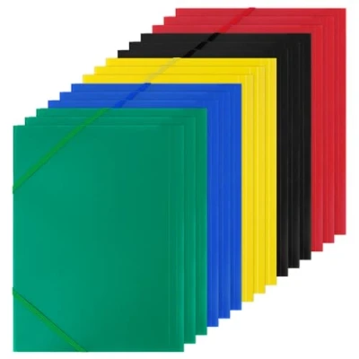 Image de CASMIGC Lot de 15 Chemises Cartonnees, en Carton Pinces D&#039;Angle A4, avec 2 Bandes ÉLastiques Chemise Documents IdéAle Pour Range Document Bureau, Colorée