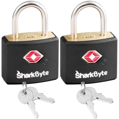 Image de SharkByte Lot de 2 serrures bagages approuvées par la TSA avec clés cadenas voyage pour valise, petits à clé, casiers gym, sacs ordinateur portable, valises, dos,