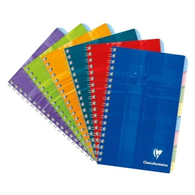 Image de Clairefontaine 8809C Un Répertoire Libre à Spirale 8 Encoches 11x17 cm 96 Pages Petits Carreaux Papier Blanc 90 g Couverture Carte Pelliculée Couleur Aléatoire