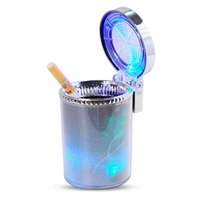 Image de Kytpyi cendrier voiture, de plage, créatif déclairage coloré avec lumière LED et support, portable auto extinguible 2 trous cigarette, voyage extérieur