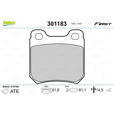 Image de VALEO 301183 Jeu de plaquettes frein FIRST Essieu arrière contact signal d&#039;usure exclu sans tôle anti bruit SAAB: 9 3 3/5 portes, 5 Break