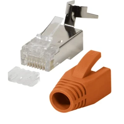 Image de Faconet Lot de 20 Connecteurs réseau RJ45 CAT 7A 6A Cat7 à 10 Gigabit modulaires sertir Protection anti torsion Câble pose LAN orange Cat8.1 AWG23