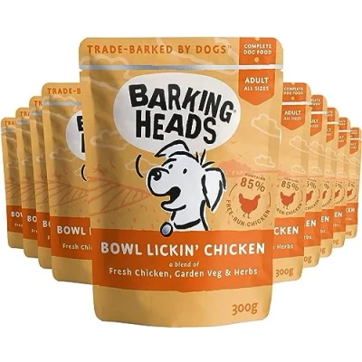 Image de Barking Heads Nourriture Humide pour Chien Poulet à lécher au Bol sans arômes artificiels Recette céréales (10 x 300 g)
