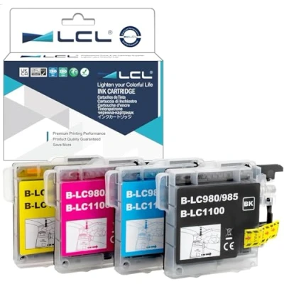 Image de LCL Cartouche d&#039;encre Compatible LC980 LC1100 LC1100BK LC1100C LC1100M LC1100Y (1Noir 1Cyan 1Magenta 1Jaune) Remplacement pour Brother DCP J140W/145C/165C/185C/195C/197C/365CN/375CW/385C/390CN/395CN