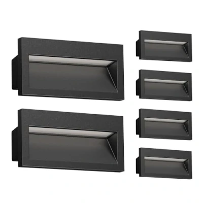 Image de ledscom.de 6 pièces LED encastrées au mur NOLA, downlight pour l&#039;extérieur, IP54, noir mat, 140 x 70mm, blanc chaud