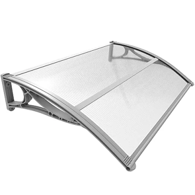 Image de VOUNOT Auvent de Porte d&#039;entrée Toit Marquise en Polycarbonate Résistante Abri Protection Contre La Pluie et UV Gris Transparent 120cm*80cm