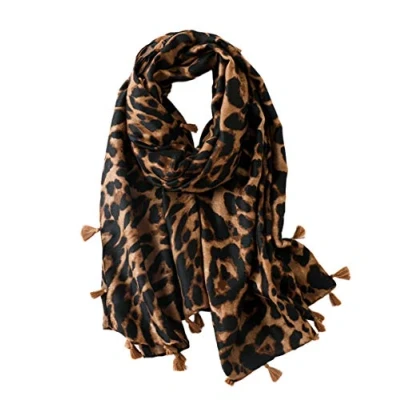Image de Femmes Doux Long Cou Écharpe Dames Mode Léopard Animal Motif Châle Soirée Élégant Accessoires avec Gland(StyleB/Marron)