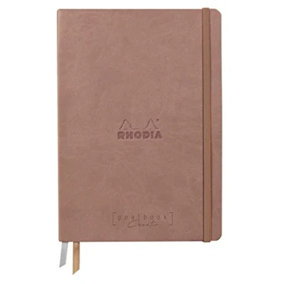 Image de RHODIA 194154C Carnet Rigide Bullet Journal Goalbook Creation Bois de Rose A5 14,8 x 21 cm Uni 100 p Papier Clairefontaine Lavis Technique Blanc 200 g/m² 2 Rubans Couverture Simili Cuir