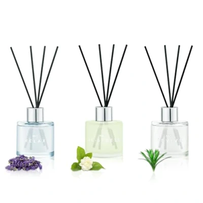 Image de Diffuseur de Parfum 3 x 50ml Lavande Géranium/Jasmin Thé blanc/Citronnelle Gingembre,Diffuseur Maison avec 12 Bâtonnets en Fibre,Diffuseur Pr Chambre,Salon,Salle Bain,étagère,Bureau