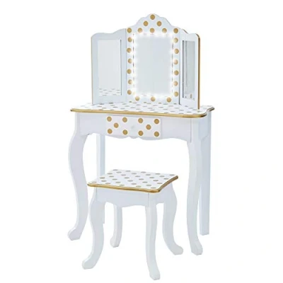 Image de Fantasy Fields Coiffeuse Enfant en Bois Table Maquillage Miroir éclairage Tabouret Teamson TD 11670ML