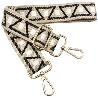 Image de Bandouliere de Rechange Reglable Noir Blanc, Sangle Sac a Main Remplacement, Universelles mit Boucle Dore pour Femme à Main, Bandoulière Accessoires, 1103