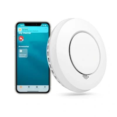 Image de Détecteur de Fumée Interconnecté (sans HUB), Intelligent Compatible avec Apple Home, Alexa et Google Alarme Incendie Pile Remplaçable, Fonction Test, HUB REQUIS