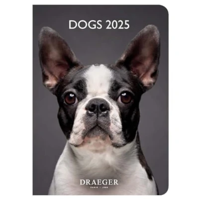 Image de DRAEGER PARIS Agenda de Poche 2025 Chiens 11,5 x 16 1,2 cm Grille janvier à décembre Couverture rigide marque page 7 langues 1 semaine sur 2 pages Papier certifié FSC®