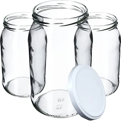 Image de KADAX Lot de 48 bocaux conservation en verre Pour couvercle à visser 900 ml confiture, conservation, conserves, blancs, K5198