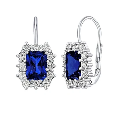 Image de SILVEGO Boucles d&#039;Oreilles Argent 925/1000 Saphir Bleu Foncé Synthétique Rectangle