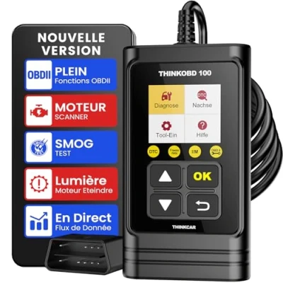 Image de thinkcar OBD 100 Scanner Auto Diagnostic OBD2 / EOBD/Can pour Lire et Effacer Les Codes d’Erreur du Moteur, Testeur d&#039;EVAP de Capteur d&#039;O2 avec Recherche Définition Code Adapté Gris (Noir)