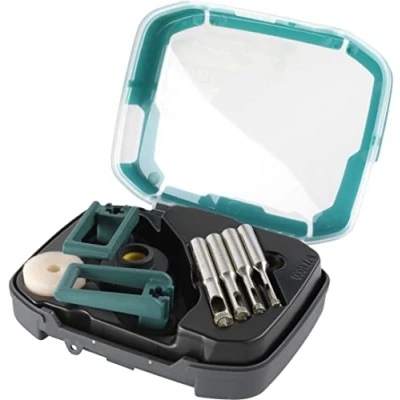 Image de wolfcraft 8771000 1 Coffret de 4 Forets Diamant Ceramic Ø 5, 6, 8, 10 Mm, Queue Mm + Guide avec 2 Ventouses argent