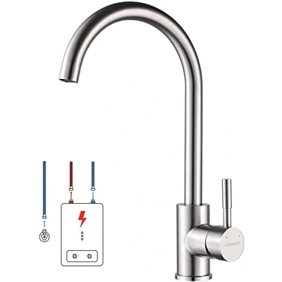 Image de Lonheo Robinet de cuisine basse pression en acier inoxydable, pivotant à 360, mitigeur monocommande pour eau froide et chauffe