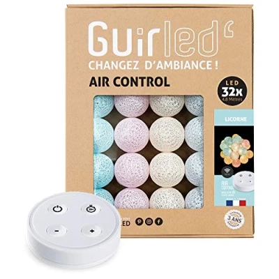 Image de GuirLED Guirlande lumineuse boules coton LED USB Télécommande sans fil Veilleuse bébé 2h Adaptateur secteur double 2A inclus 4 intensités 32 3.2m Licorne