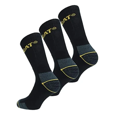 Image de Caterpillar Real Work Socks 3 Paires Chaussettes Travail Hommes Talon Pointe Renforcées Coton (Noir, 3942)