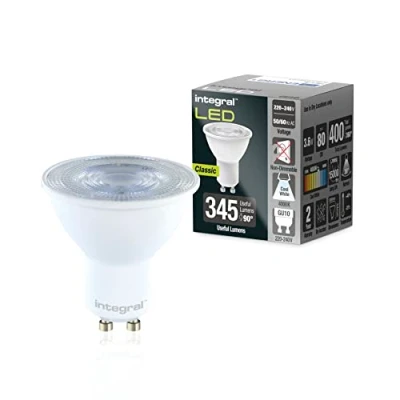 Image de Integral Ampoule LED GU10 5 PACK blanc froid 4000K, 400LM, 3,6 W (équivalent à 50 W) non dimmable Efficace en énergie et idéale pour les spots projecteurs dans salles de bains