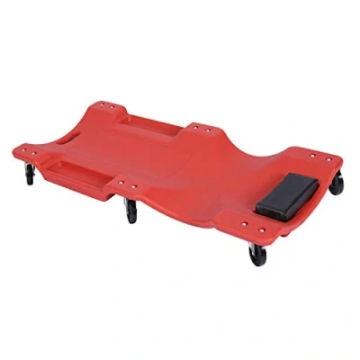 Image de WilTec Chariot de Visite Mécanicien 101,5 x 47,5 11,6 cm Rouge 180 kg Appui tête et Range Outils Planche à roulettes pivotantes Siège d’Atelier Coulissant Ergonomique Garage Auto
