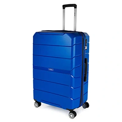 Image de JASLEN Valise Grande Taille Rigide 4 roulettes Résistante XXL Légère Soute Avion de Voyage en Matériau PP. Combinaison TSA, Bleu