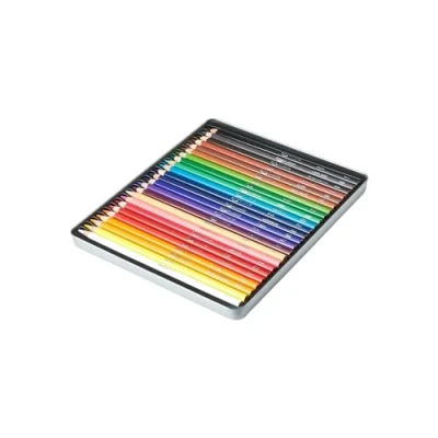 Image de Amazon Basics Crayons de couleur dans une boîte en métal, 24 pièces, Couleurs assorties