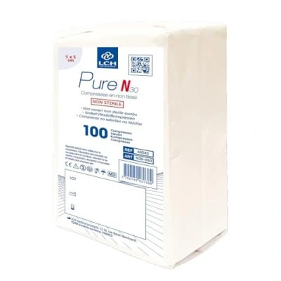 Image de LCH Compresses non tissées stériles 5x5cm 30G PURE N30 4plis (sachet de 100)