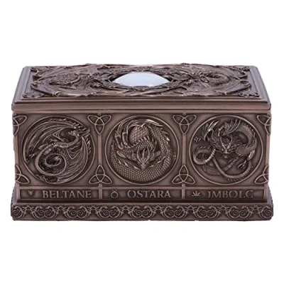 Image de Nemesis Now boîte de tarot Dragons of the Sabbats 14,5 cm, résine, bronze, cadeau fantaisie Anne Stokes, tarot, finition en rangement, moulée dans la résine plus fine,