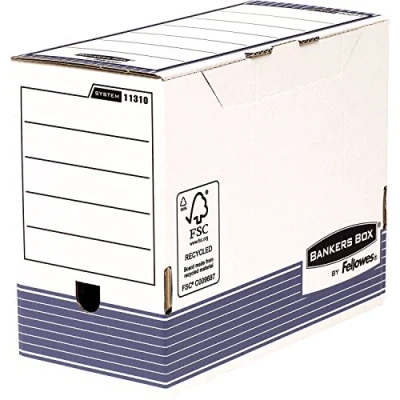 Image de Fellowes 1131002 Boite d’Archives System A4+ Dos Rangement Carton Recyclé Bleu Blanc 10 Unités 15 cm