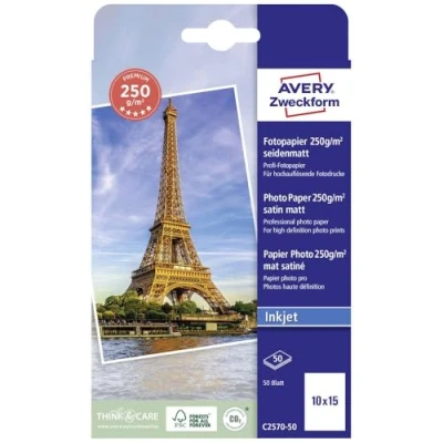 Image de Avery Zweckform Art. C2570 50 Lot de feuilles papier photo pour imprimante à jet d&#039;encre Blanc 250 g/m² 10 x 15 cm Revêtement d&#039;un seul côté Séchage instantané et résistant aux taches