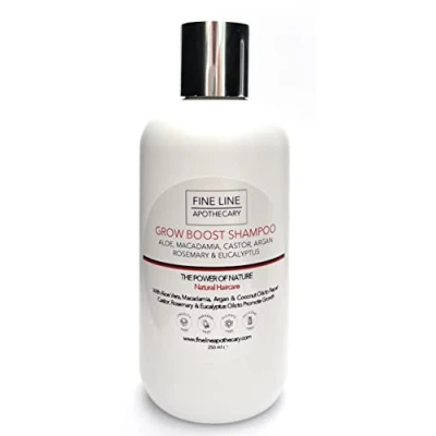 Image de 99% Naturel SHAMPOOING CROISSANCE CHEVEUX ALOE VERA, RICIN, ARGAN &amp; MACADAMIA avec ROMARIN EUCALYPTUS 250 ml de Fine Line Apothecary. Sans Sulfates, Parabens. Doux, Concentré. pH Équilibré.