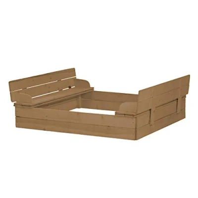 Image de roba Bac à Sable avec Couvercle Convertible en 2 Bancs dossier Bois Massif 127x123x21 Cm Teck