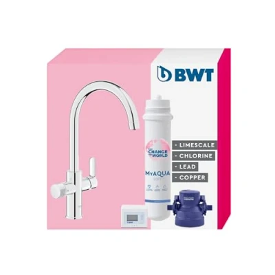 Image de BWT AQA drink Pure 2.0 Soft Robinet de cuisine chromé avec bec C extractible, douchette d&#039;évier pivotante Protection fiable contre le calcaire