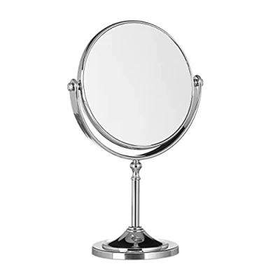 Image de Relaxdays miroir de maquillage grossissant à poser rond pivotant sur pied double face HxlxP: 28x18x10 cm, argent