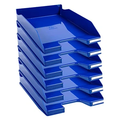 Image de Exacompta Réf. 113203D Lot de 6 corbeilles à courrier COMBO MIDI dimensions utiles 34 x 25 6,5 cm pour documents au format A4 + couleur bleu royal glossy