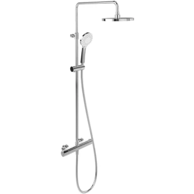 Image de Villeroy &amp; Boch Universal Showers Système de douche, set douche avec support douchette réglable, à effet pluie et thermostat, main 3 jets, pomme ronde, chromé