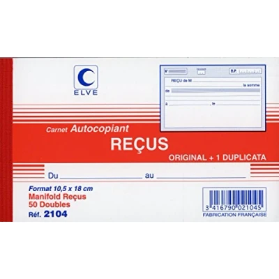 Image de CARNET &#039;RECUS SANS TVA&#039; 105X180 50/2+0 (par 10)